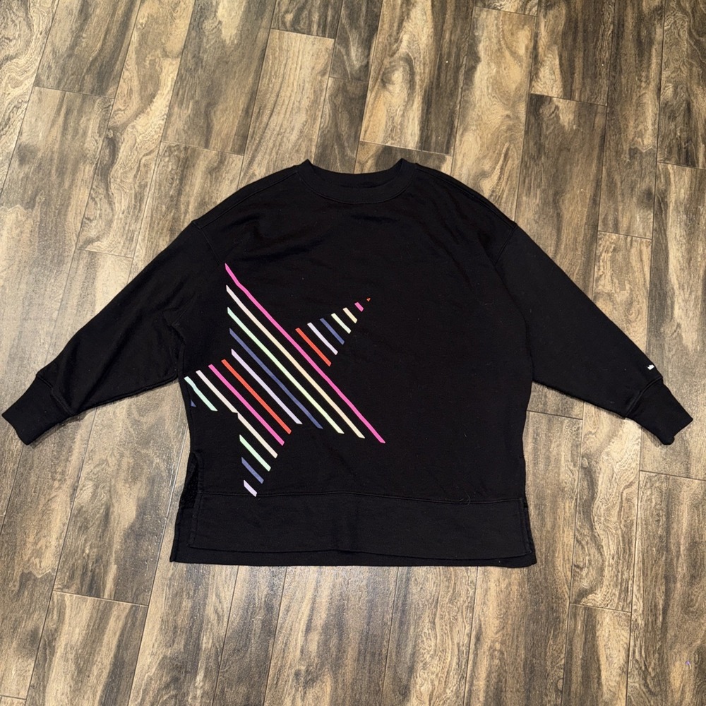 Cabana Crown & Ivy Black Colorful Star Crew Neck‎ Pullover Sweatshirt Women's S